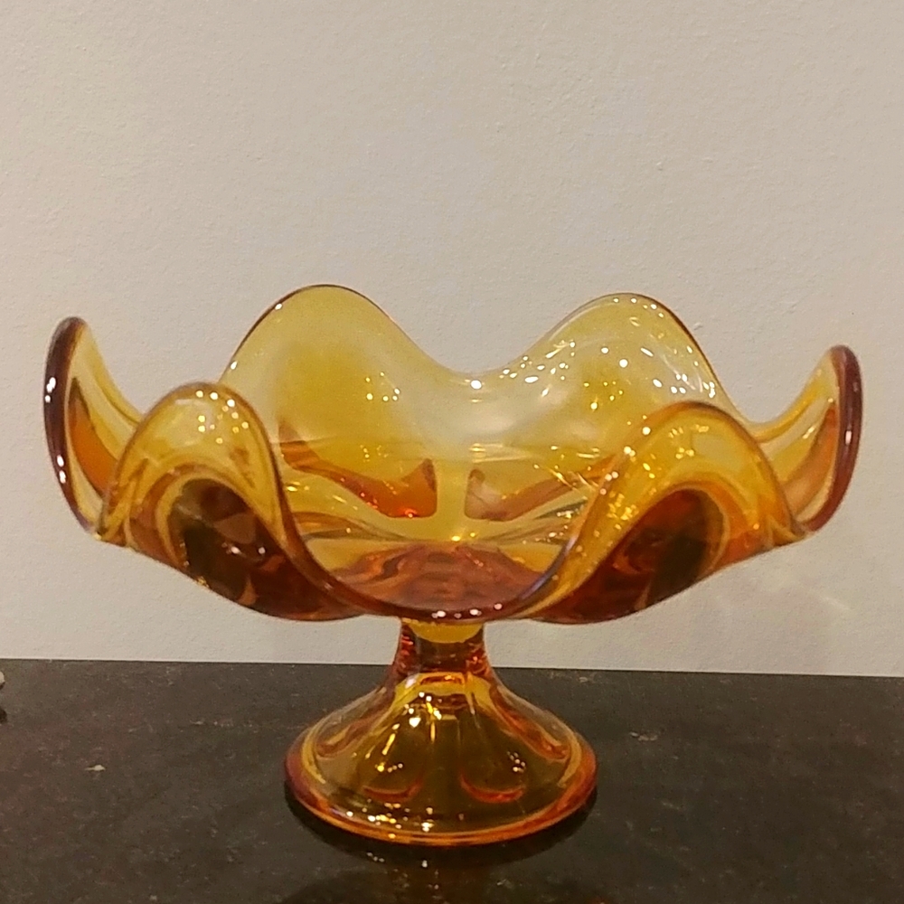 Viking Amber Depression Glass Footed Compote Bowl